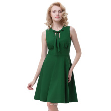 Belle Poque ärmellosen gebundenen Hals High Stretchy A-Line Retro Vintage dunkelgrüne Party Kleid BP000296-1